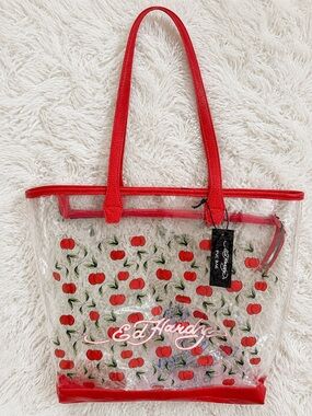 Ed Hardy Cherry Clear PVC Tote Bag Red Trim Y2K NWT